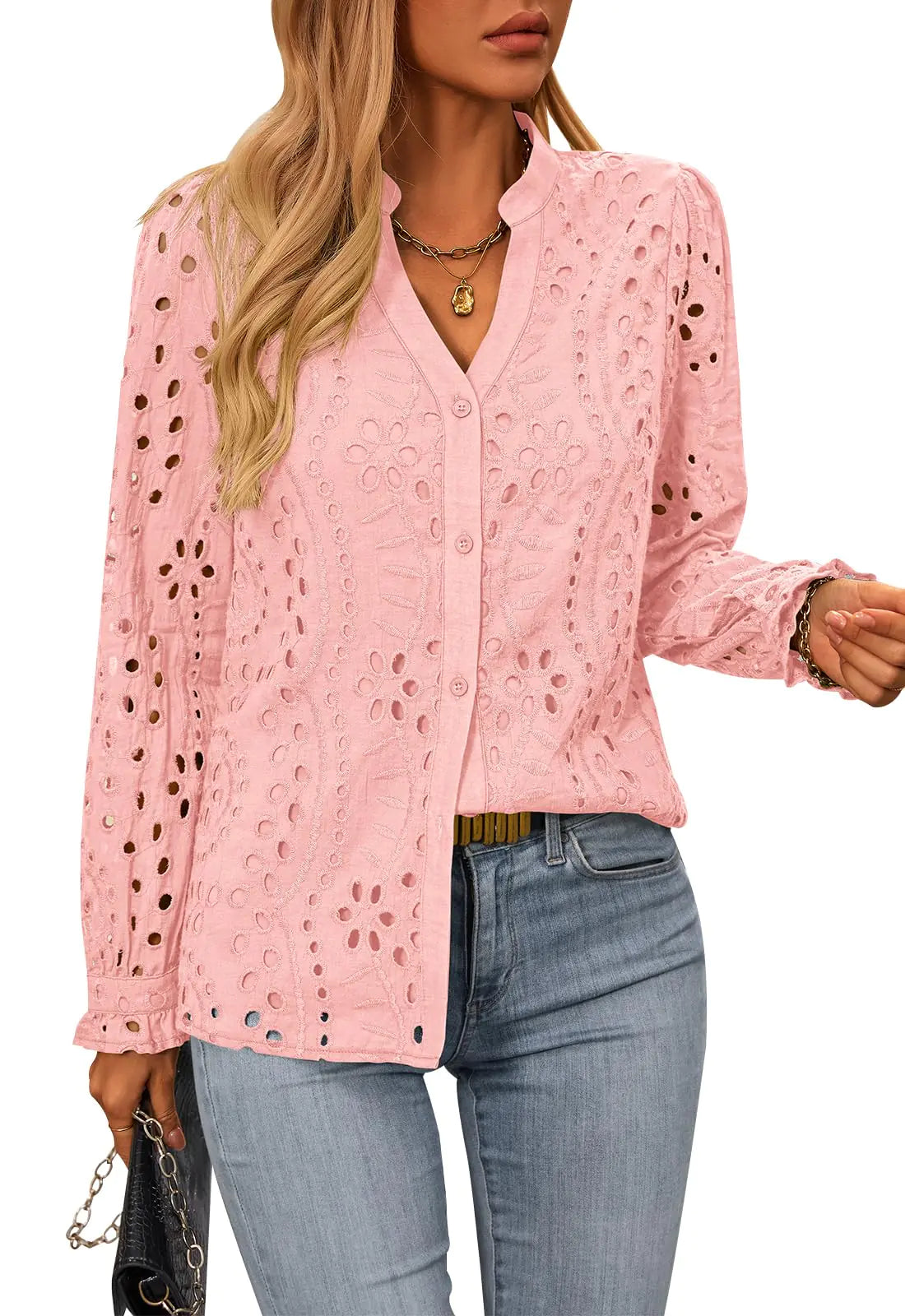 Women’s Embroidered Eyelet Cotton Blouse – Elegant & Chic - Glide Goods LLC