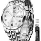 OLEVS White Watch for Men Luxury Dress Analog Quartz Silver Stainless Steel Waterproof Luminous Date Diamond Business Two Tone Casual Wrist Watch