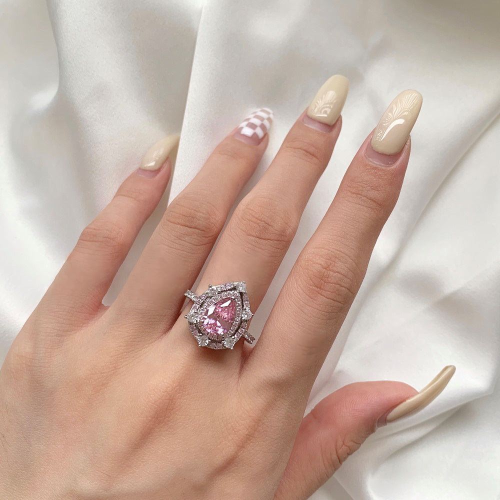 S925 Sterling Silver Luxury Water Drop Zircon Ring