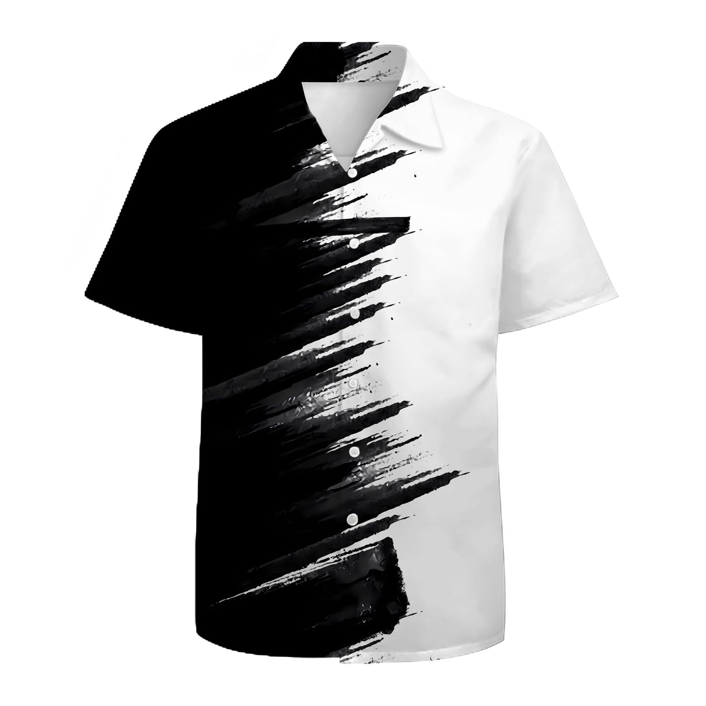 White Black Mens Hawaiian Shirts 3D Graphic Button Down Short Sleeve Tropical Holiday Beach Aloha Shirt