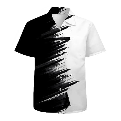White Black Mens Hawaiian Shirts 3D Graphic Button Down Short Sleeve Tropical Holiday Beach Aloha Shirt