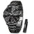 OLEVS Watch for Men Diamond Luxury Dress Classic Analog Big Wrist Large Face Business Fashion Elegant Casual Black Stainless Steel Water Resistant Quartz Men Black Watches
