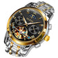 OLEVS Men Watch Automatic Mechanical Skeleton Moon Phase Dress Business Stainless Steel 3AT Waterproof Luminous Men Wrist Watch Black