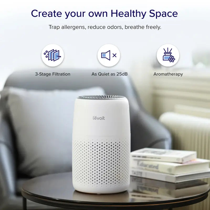 LEVOIT Air Purifiers for Bedroom Home, 3-In-1 Filter Cleaner with Fragrance Sponge for Sleep, Smoke, Allergies, Pet Dander, Odor, Dust, Office, Desktop, Portable, HEPA at Speed Ⅰ, Core Mini-P, White