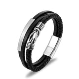 Multilayer Braided Leather Bracelet with Stainless Steel