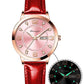 BESTKANG Women Watches Ladies Dress Analog Quartz Date Classic Luminous Leather Strap 3ATM Waterproof Female Wrist Watch (Red and Pink)