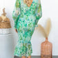 Elastic Waist Long Sleeve V-neck Printed Flounced Skirt Dress