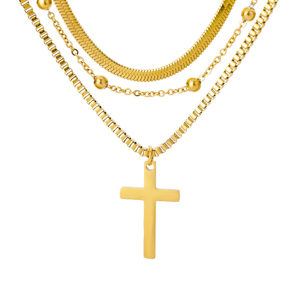 Women's Retro Multi-Layer Cross Necklace in Titanium Steel