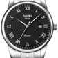 MASTOP Mens Quartz Watch Roman Numeral Business Casual Fashion Analog Wrist Watch Classic Calendar Date Window 30M Waterproof Comfortable Leather Watches (Steel Black)