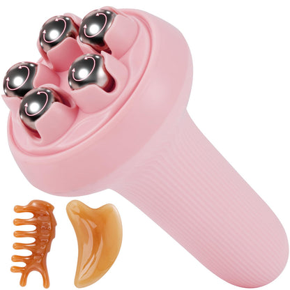 Hand held Roller Massage Tool Body Lymphatic Drainage Massager Pressure Point Facial Tools for Neck Head Muscle Roller Pain Relief Cellulite Massager Roller Helps Release Muscle Tension (Pink)