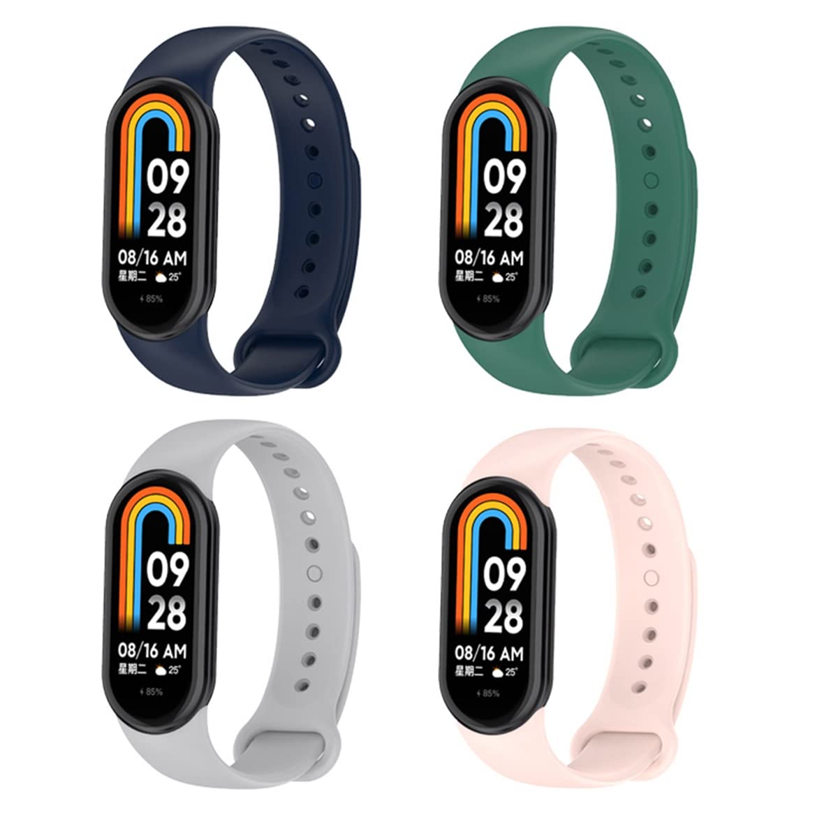 KOMI 4 Pack Watch Band Compatible with Xiaomi Mi Band 8 / Mi Band 9Soft Silicone Replacement band Sport Adjustable Wrist Strap for Women Men