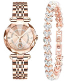 Women Watches with Bracelet Rose Gold for Lady Elegant Stainless Steel Strap Fashion Analog Creative Dial Wrist Watch (Rose Gold)