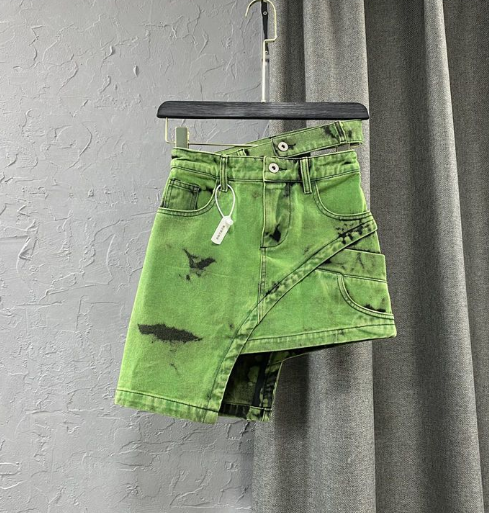 Irregular Denim Skirt with Fashion Stitching for Women