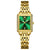 OLEVS Green Watches for Women Analog Dress Fashion Ladies Watch for Women Stainless Steel Square Waterproof Womens Date Watch Small Wrist Luminous Easy to Read Golden Watch Women Cheap Three Hands