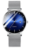 BESTKANG Mens Fashion Minimalist Wrist Watch Waterproof Watches Simple Ultra Thin Watches Analog Quartz Date with Stainless Steel Mesh Band (Silver)