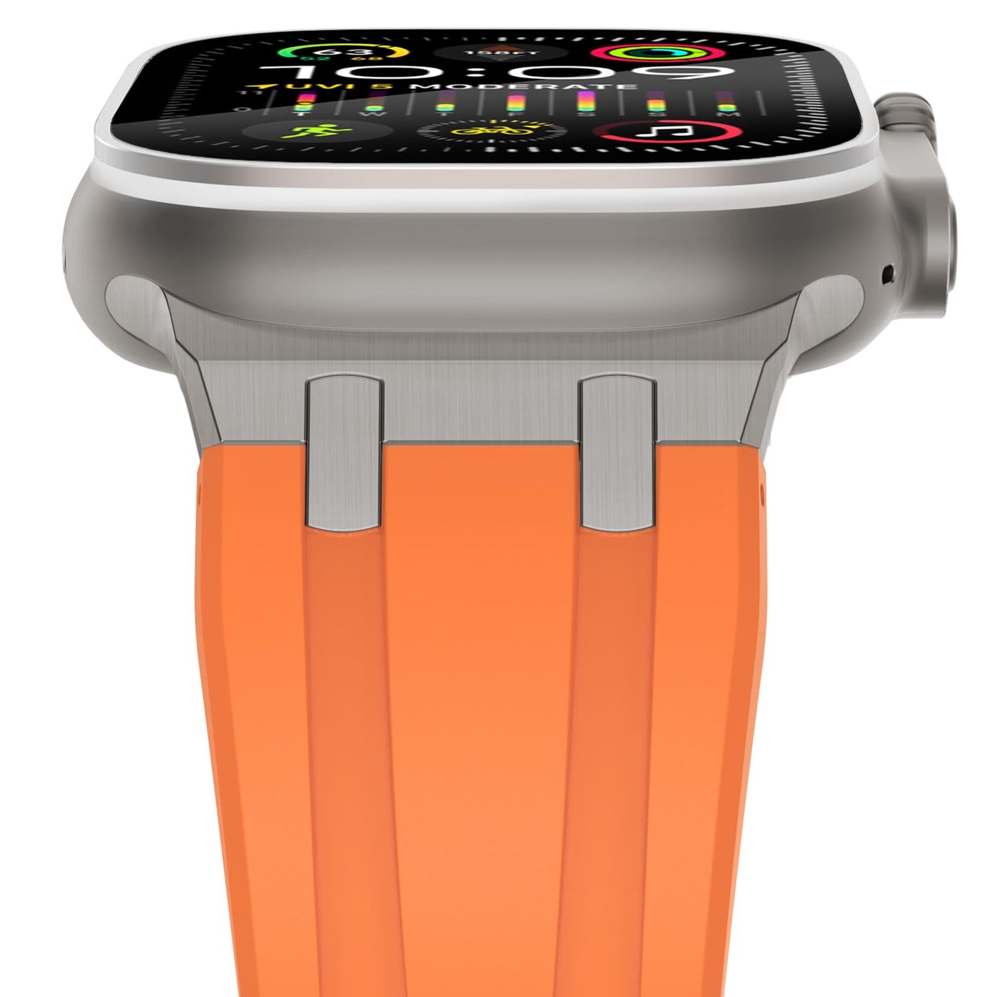 KADES for Apple Watch Ultra 2 Band 49mm for Apple Watch Band Series 10/9/8/SE2/7/6/SE/5/4/3/2/1 46mm/45mm/44mm/42mm Rugged TPU Sport Wrist Band Durable Metal Connector Band Titanium/Orange