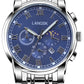 HUNRUY Mens Stainless Steel Luminous Analog Quartz Watches Waterproof Date Casual Wrist Watch (Silver and Blue)