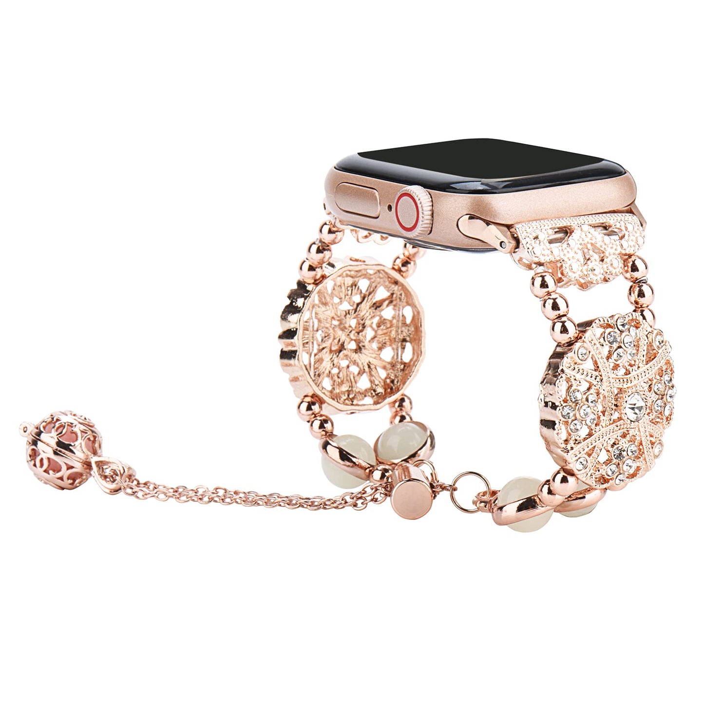 LYLF GFOWS Beaded Apple Watch Band - Luminous Pearl Apple Bead Strap Adjustable Wrist Apple Watch Bracelet Band with Perfume Pendant Widely Compatible with42/44/45/49 (42/44/45/49 Rose Gold)