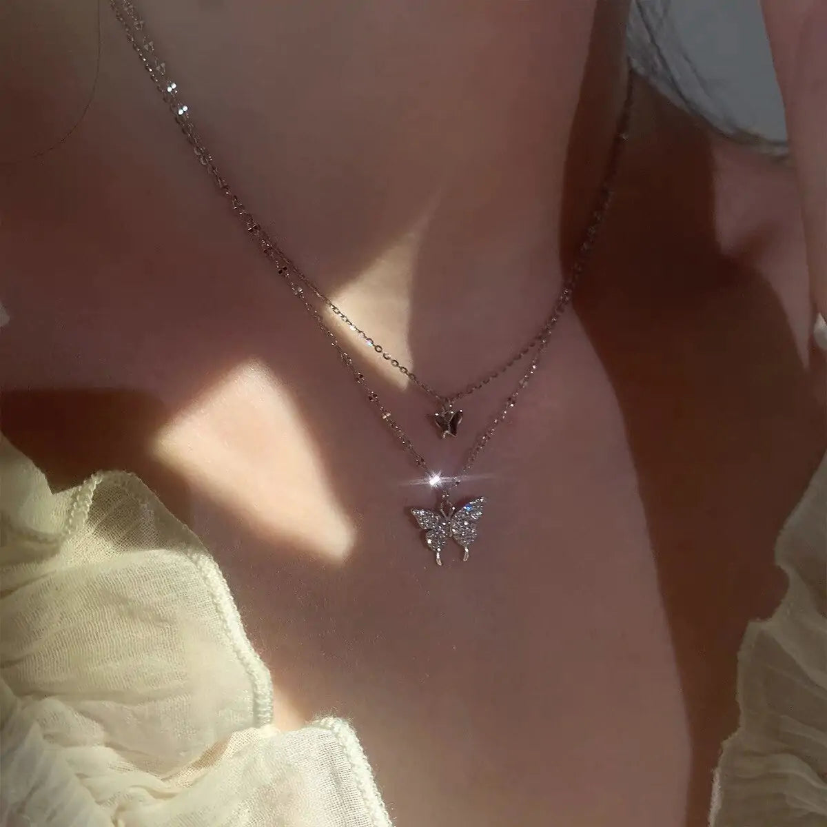 Butterfly Double Layer Chain Necklace - Glide Goods LLC