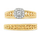14K Yellow Gold Plated .925 Sterling Silver 1/5 Cttw Diamond Halo and Milgrain Finish Engagement Ring Bridal Set (I-J Color I3 Clarity) - Glide Goods LLC