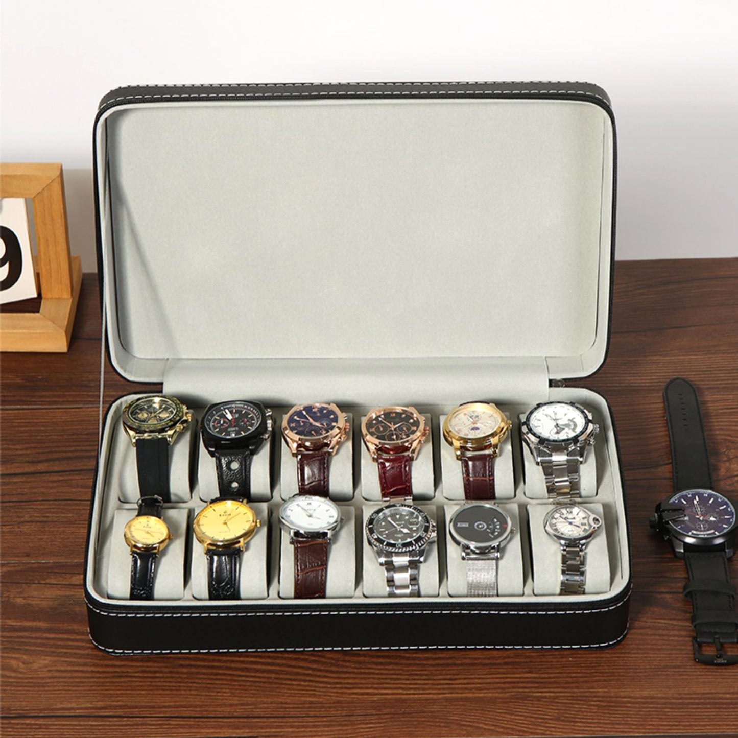 Wrist Watch Box Organizer with Zipper - 6/10/12 Slots