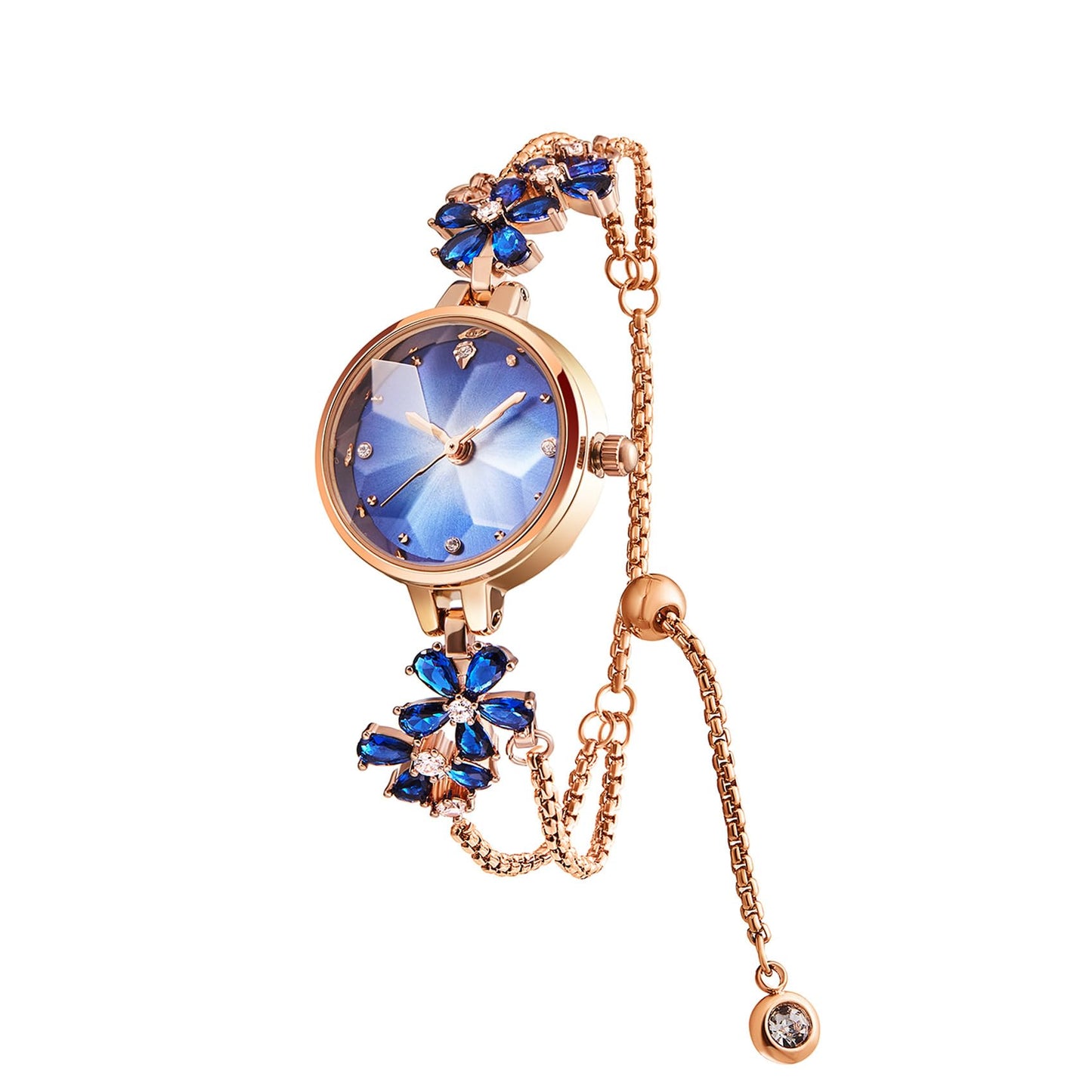 TIME100 Blue Watch for Women Ladies Fashion Dress Bracelet Quartz Wrist Watch Round Dial Brass Strap with Diamonds Waterproof Women Watch (Blue)…