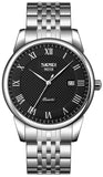 MASTOP Mens Quartz Watch Roman Numeral Business Casual Fashion Analog Wrist Watch Classic Calendar Date Window 30M Waterproof Comfortable Leather Watches (Steel Black)
