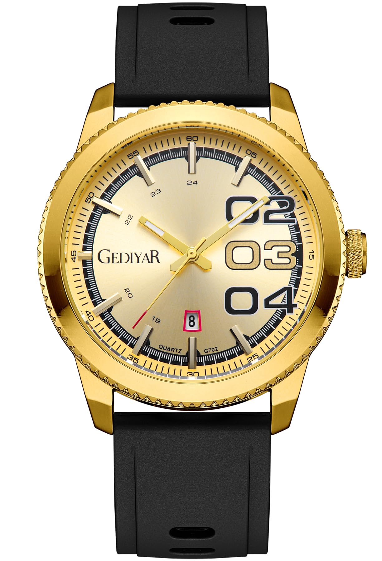 EAJOMIN Mens Large Big Face Wrist Watch Waterproof Silicone Band Watch for Men Quartz AnalogEasy Read Male Dress Date Luminous Sport Watch Elegant Gift (G702 Gold)