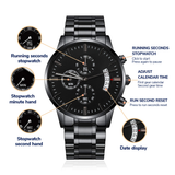 Engraved Design Black Chronograph Watch - Glide Goods LLC