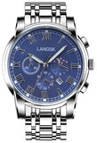 HUNRUY Mens Stainless Steel Luminous Analog Quartz Watches Waterproof Date Casual Wrist Watch (Silver and Blue)