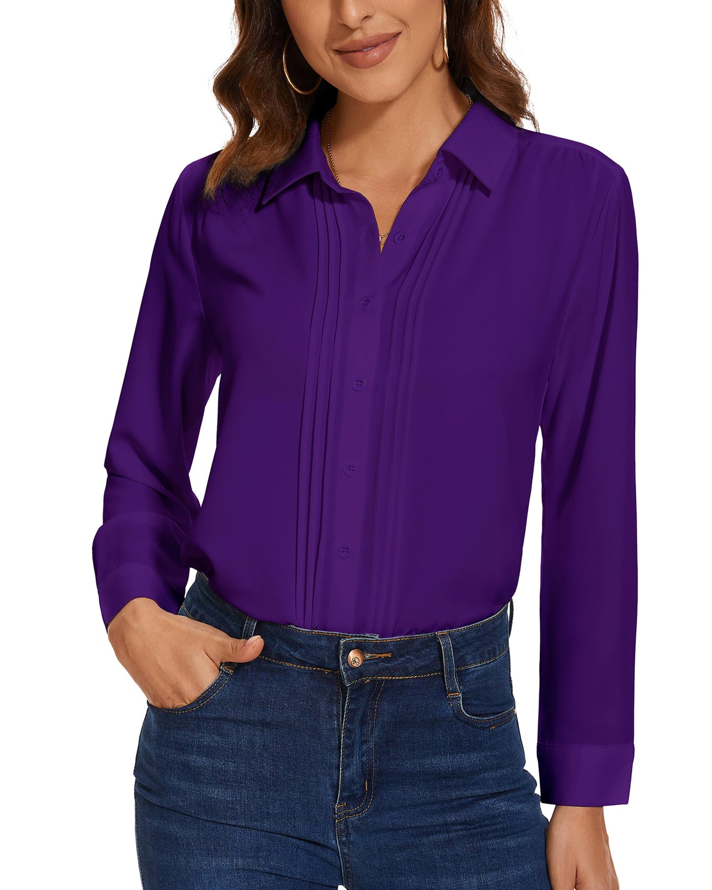 Womens Button Down Shirts Long Sleeve Casual Chiffon