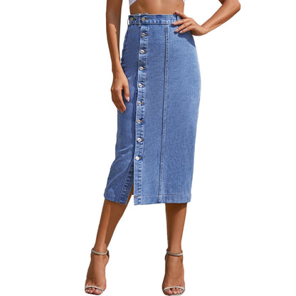 Women's High Waist Irregular Slit Denim Skirt