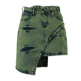 Irregular Denim Skirt with Fashion Stitching for Women
