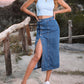 Irregular Slit High Waist Denim Skirt for Women