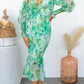 Elastic Waist Long Sleeve V-neck Printed Flounced Skirt Dress