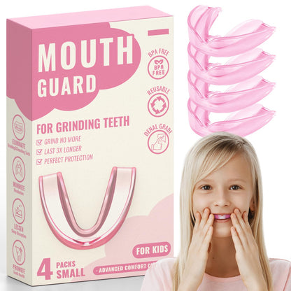 4 Pack Pink Kids Mouth Guard for Teeth GrindingComfortable Kids Night GuardMoldable Child Bite Guard for Clenching Teeth Mouthguard for Kids