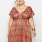 Printed Deep V-Neck Dress with Elastic Waist