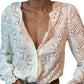 LUXVEER Dressy Lace Tops for Women Blouses for Women Casual V Neck Button Down Shirts for Women Ivory