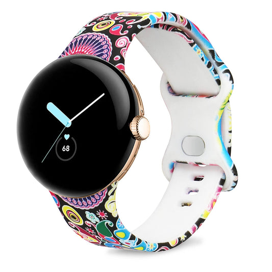 honecumi Replacement for Google Pixel Smartwatch Bands Men Women Accessories Soft Silicone Sport Bands Colorful Floral Wrist Band Strap Bracelet Wristband Compatible with Google Pixel Watch