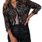 Mutitop Button Down Shirts for Women Dressy Casual Blouses V Neck Printed Boho Long Sleeve Collared Tunic Chiffon Tops Marble BrownX-Large