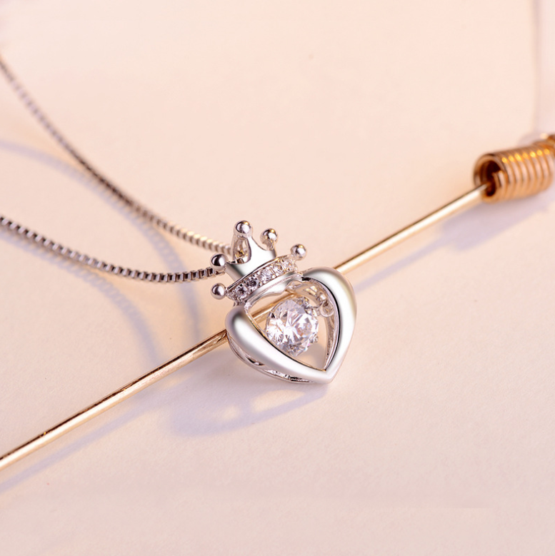 Crown Heart Necklace with Pendant