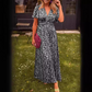 Printed Waist-Cinched V-Neck Dress