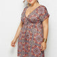 Printed Deep V-Neck Dress with Elastic Waist