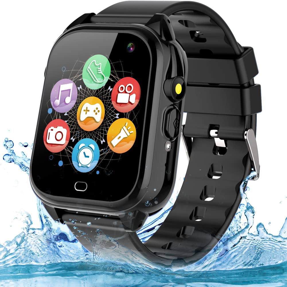 Smart Watch for Kids Boy Girl Age 3-12 with Waterproof 26 Games 1.44 Touch Screen HD Camera MP3 Player Video Recorder Pedometer Alarm Clock Calculator Torch Wrist Watch Children Learning Toy (black)