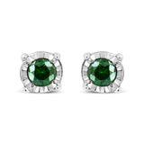 Sterling Silver Rose Cut Treated Green Diamond Solitaire Stud Earrings (0.25 cttw, Green Color, I2-I3 Clarity) - Glide Goods LLC