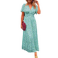 Printed Waist-Cinched V-Neck Dress
