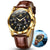OLEVS Mens Watches with Leather Band Auto Date Quartz Brown Watches for Men Gold Black Dial Mens Chronograph Watch Waterproof Diamond Classic Mens Wrist Watch Reloj De Hombre Arabic Numeral