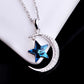 S925 Silver Star Moon Austrian Crystal Pendant Necklace