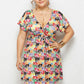 Printed Deep V-Neck Dress with Elastic Waist