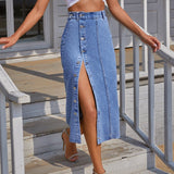 Women's High Waist Irregular Slit Denim Skirt
